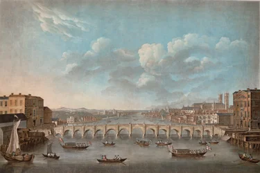 „Vue du Pont de Westminster”, patrząc na zachód, z oryginalnego obrazu w gabinecie Monsr T.M. Drouhin, 1799